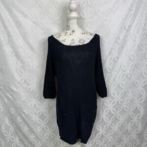 Free People Navy Knit 3/4 Sleeve Sweater‎ Dress Size M